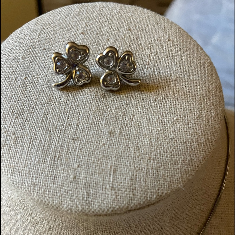 Pierre Balmain rhodium plated and Swarovski crystal shamrock earrings